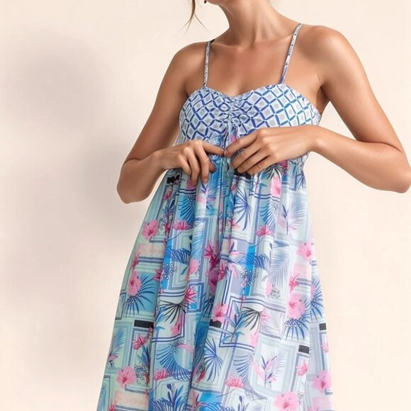 Davi‎ & Dani Tropical Floral Geo Print Tie Back Tube Top Romper - Picture 13 of 16